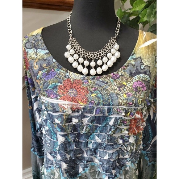 New Directions Women's Multicolor Polyester Long Sleeve Round Neck Top Size 1X - Picture 2 of 10